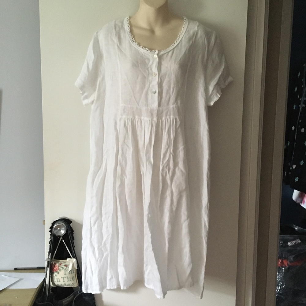 Beautiful TALIA BENSON White Linen Dress L XL